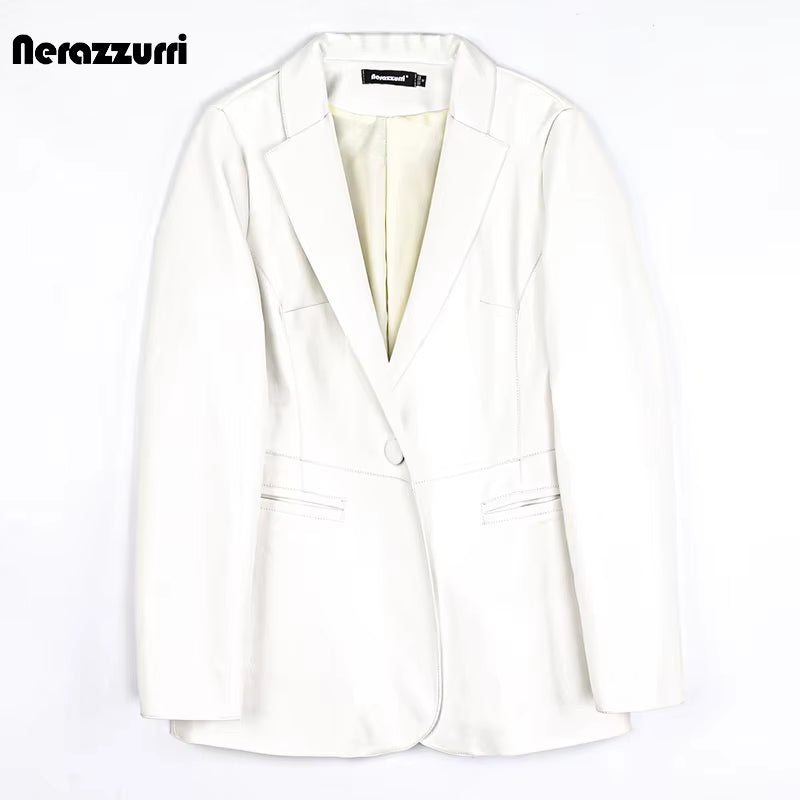 Spring Autumn Black Leather Blazer Women Single Button Slim Fit Designer Womens Leather Jackets and Coats 5Xl 6Xl 7Xl