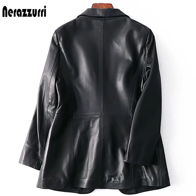 Spring Autumn Black Leather Blazer Women Single Button Slim Fit Designer Womens Leather Jackets and Coats 5Xl 6Xl 7Xl