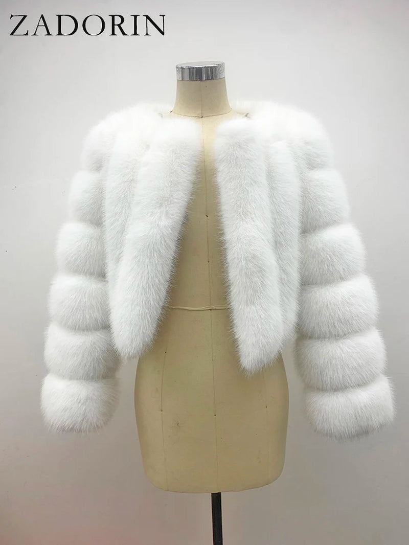 Luxury Fur Coats Long Sleeve Cropped Fluffy Faux Fox Fur Coat Women Pink White Jacket Tops Winter Jackets for Women 2025