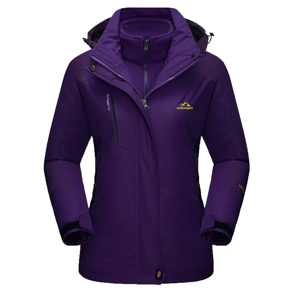 Womens 3 in 1 Winter Fleece Jacket Waterproof Ski Snowboard Jackets Work Rain Coat Outdoor Windbreaker Female Parka