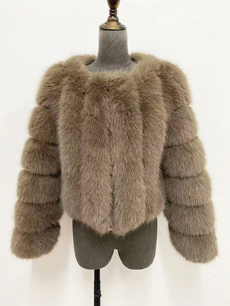 Luxury Fur Coats Long Sleeve Cropped Fluffy Faux Fox Fur Coat Women Pink White Jacket Tops Winter Jackets for Women 2025