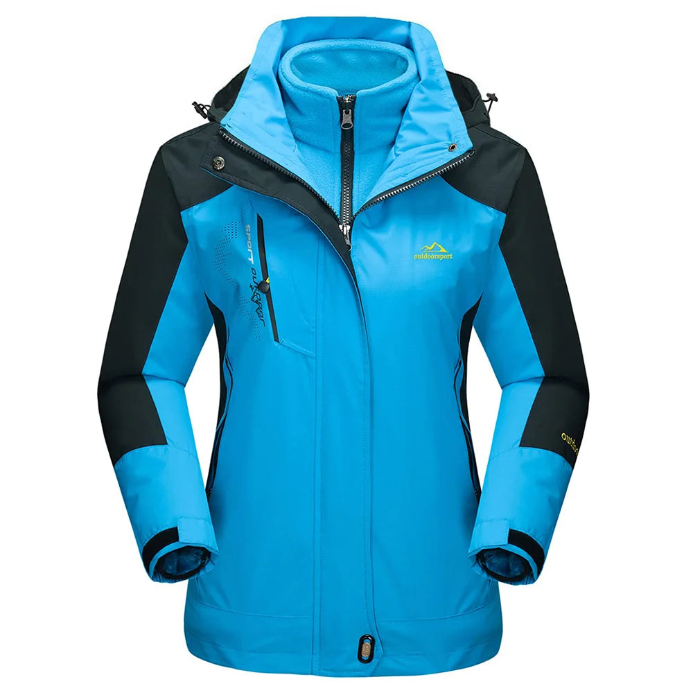 Womens 3 in 1 Winter Fleece Jacket Waterproof Ski Snowboard Jackets Work Rain Coat Outdoor Windbreaker Female Parka