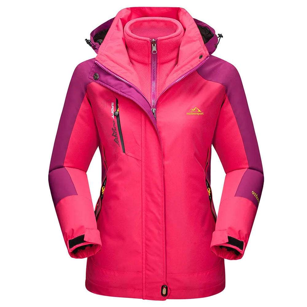 Womens 3 in 1 Winter Fleece Jacket Waterproof Ski Snowboard Jackets Work Rain Coat Outdoor Windbreaker Female Parka