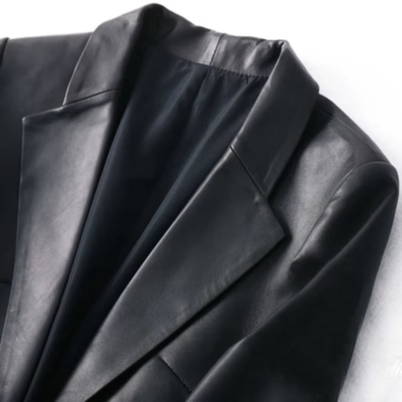Spring Autumn Black Leather Blazer Women Single Button Slim Fit Designer Womens Leather Jackets and Coats 5Xl 6Xl 7Xl