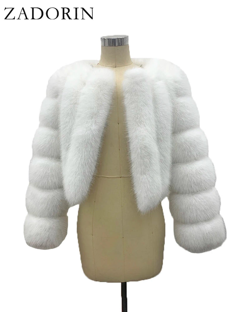 Luxury Fur Coats Long Sleeve Cropped Fluffy Faux Fox Fur Coat Women Pink White Jacket Tops Winter Jackets for Women 2025