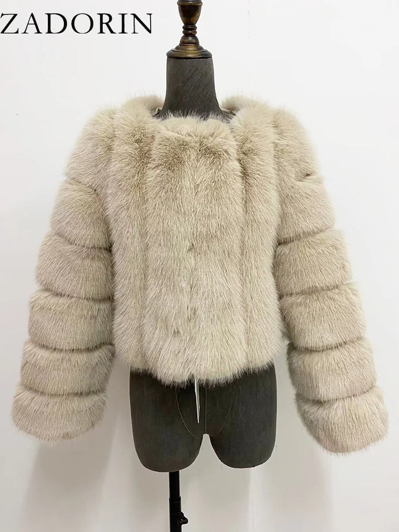 Luxury Fur Coats Long Sleeve Cropped Fluffy Faux Fox Fur Coat Women Pink White Jacket Tops Winter Jackets for Women 2025