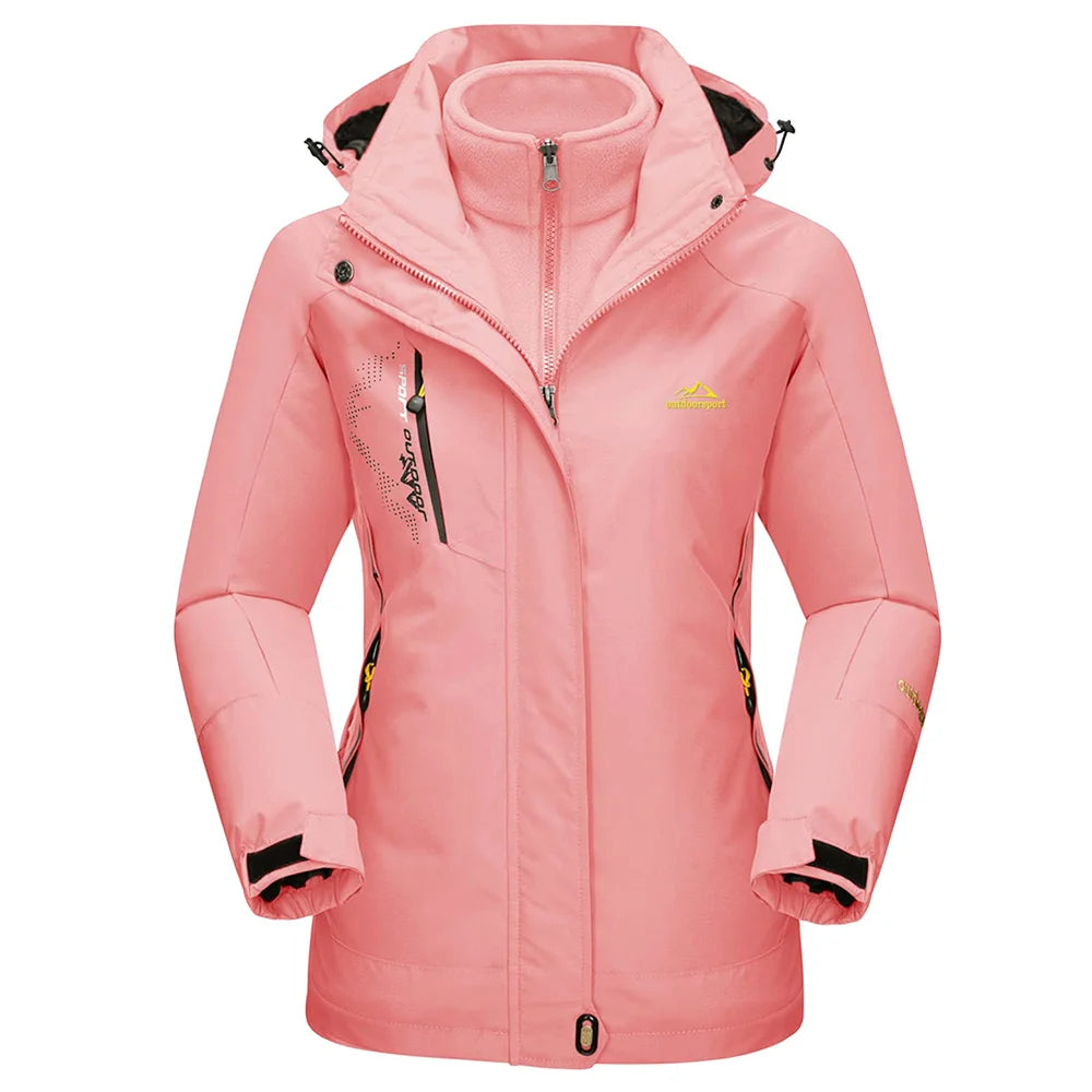 Womens 3 in 1 Winter Fleece Jacket Waterproof Ski Snowboard Jackets Work Rain Coat Outdoor Windbreaker Female Parka