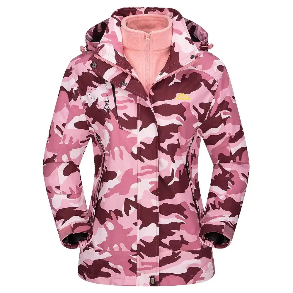 Womens 3 in 1 Winter Fleece Jacket Waterproof Ski Snowboard Jackets Work Rain Coat Outdoor Windbreaker Female Parka