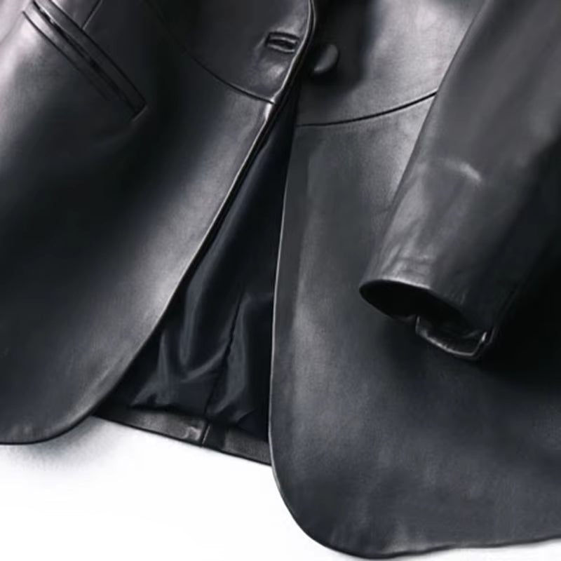 Spring Autumn Black Leather Blazer Women Single Button Slim Fit Designer Womens Leather Jackets and Coats 5Xl 6Xl 7Xl