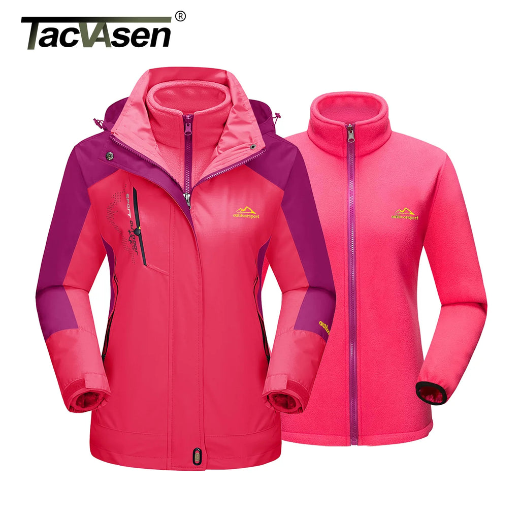 Womens 3 in 1 Winter Fleece Jacket Waterproof Ski Snowboard Jackets Work Rain Coat Outdoor Windbreaker Female Parka