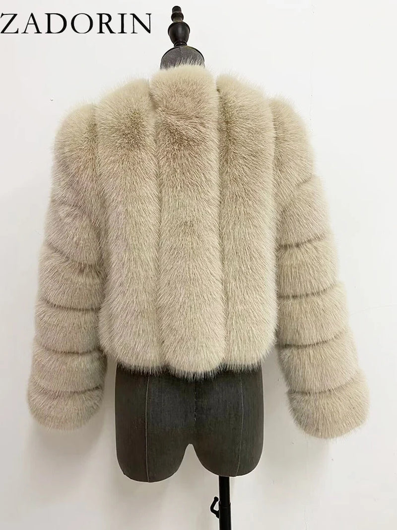 Luxury Fur Coats Long Sleeve Cropped Fluffy Faux Fox Fur Coat Women Pink White Jacket Tops Winter Jackets for Women 2025