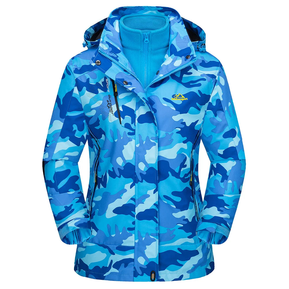 Womens 3 in 1 Winter Fleece Jacket Waterproof Ski Snowboard Jackets Work Rain Coat Outdoor Windbreaker Female Parka