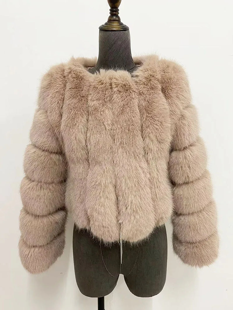 Luxury Fur Coats Long Sleeve Cropped Fluffy Faux Fox Fur Coat Women Pink White Jacket Tops Winter Jackets for Women 2025