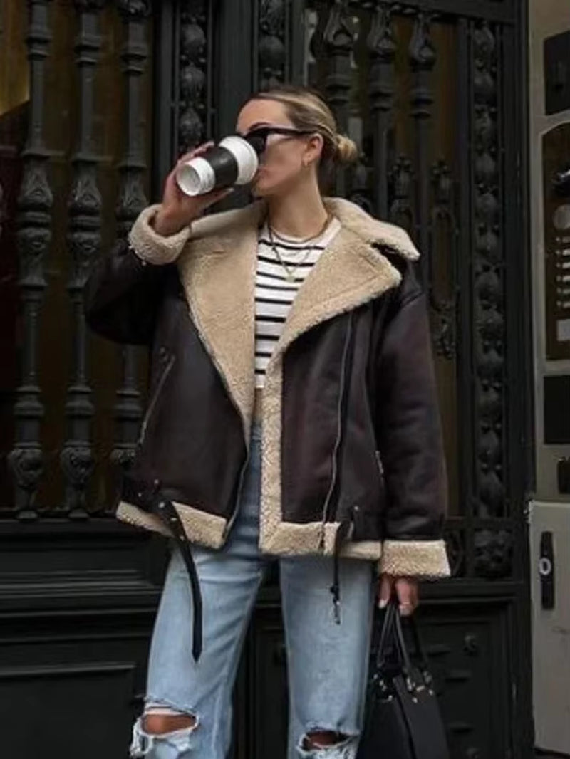 Winter New Coats and Jackets Warm Faux Leather Jacket Thick Oversize Outerwear Long Sleeve Luxury Women'S Jacket 2025