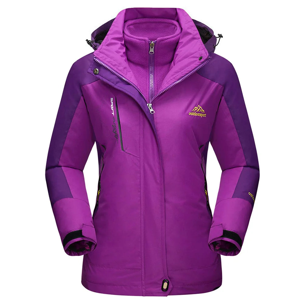 Womens 3 in 1 Winter Fleece Jacket Waterproof Ski Snowboard Jackets Work Rain Coat Outdoor Windbreaker Female Parka