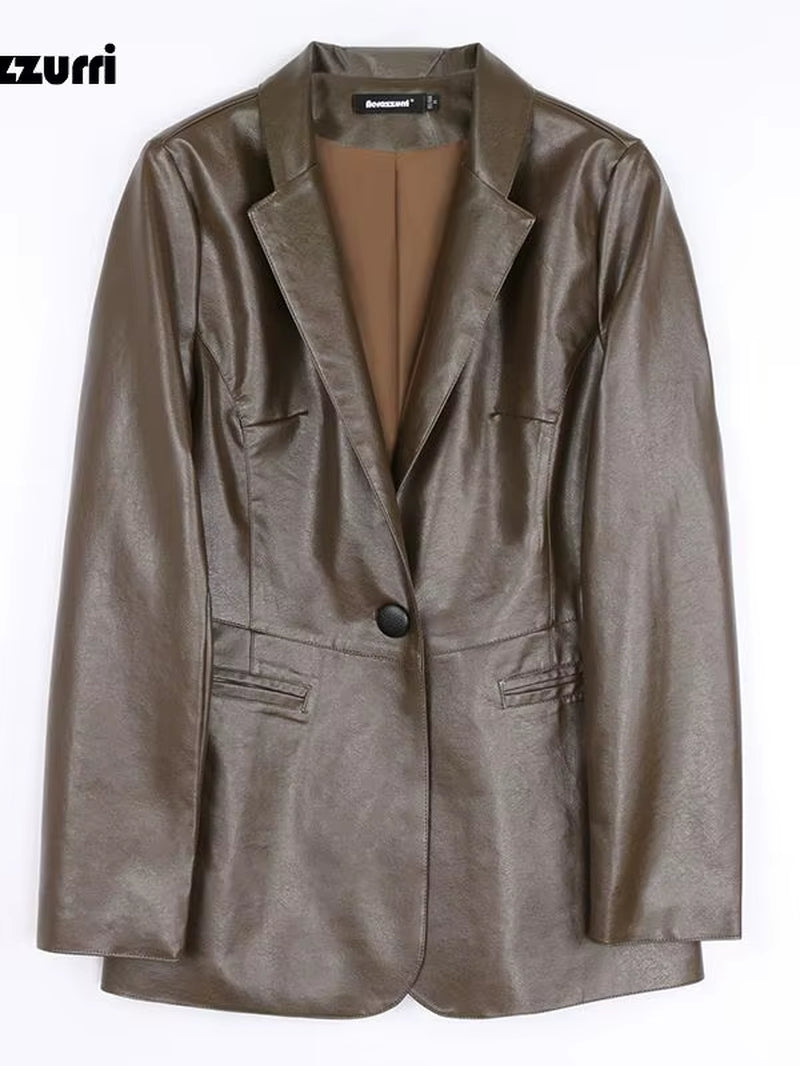 Spring Autumn Black Leather Blazer Women Single Button Slim Fit Designer Womens Leather Jackets and Coats 5Xl 6Xl 7Xl