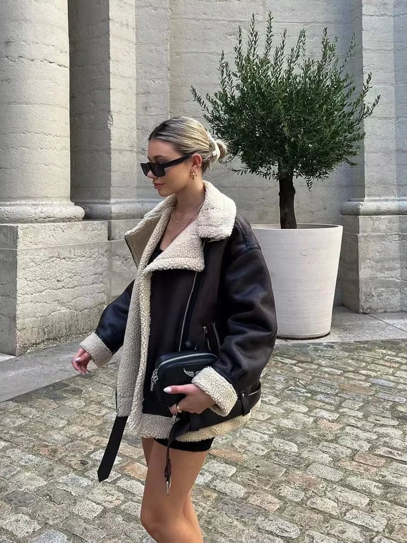 Winter New Coats and Jackets Warm Faux Leather Jacket Thick Oversize Outerwear Long Sleeve Luxury Women'S Jacket 2025