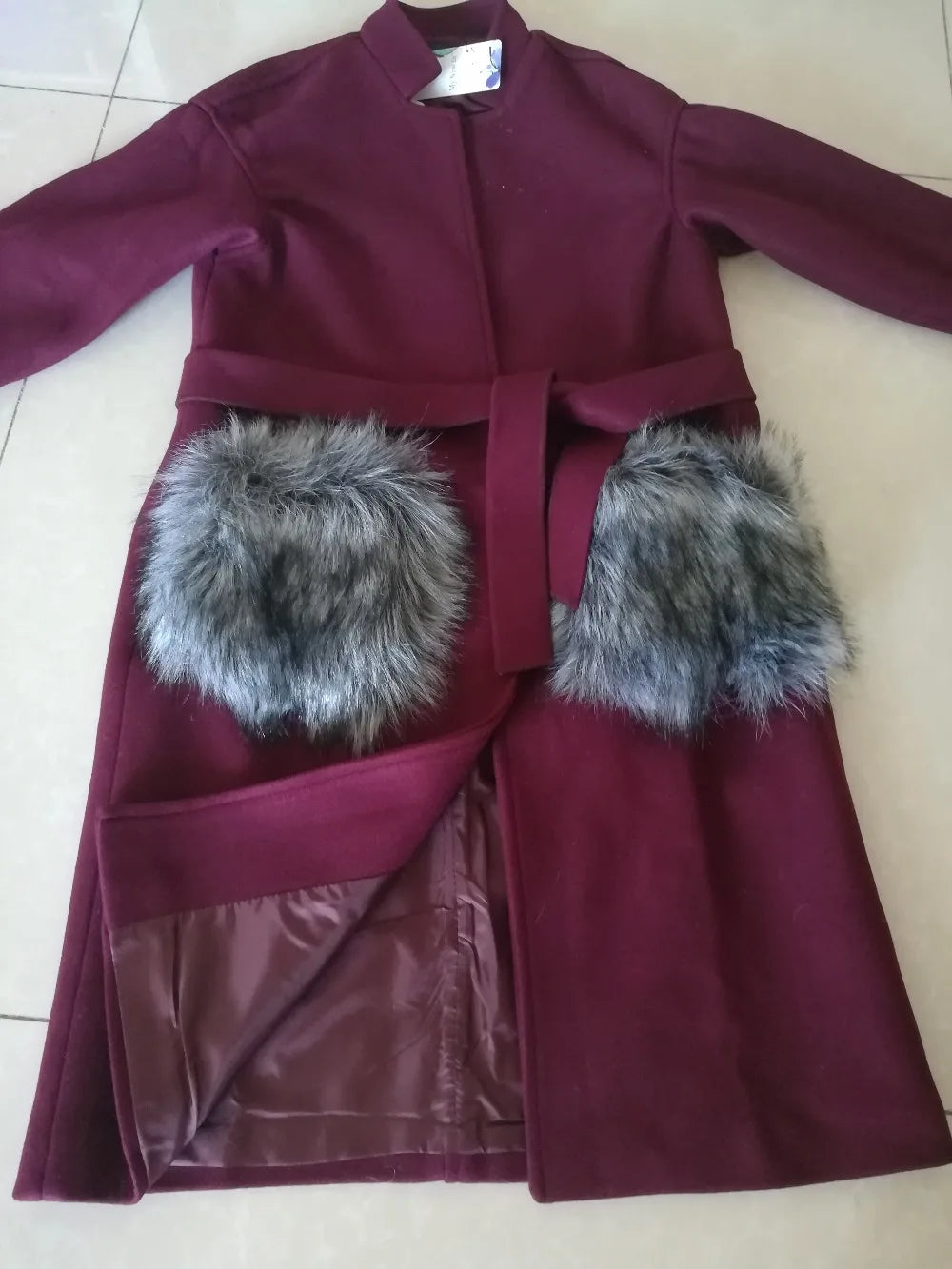 Women Autumn Winter Coats Jackets Wool Coat Fur Pocekts Long Parka Warm Outwear Spring Casaco Feminino