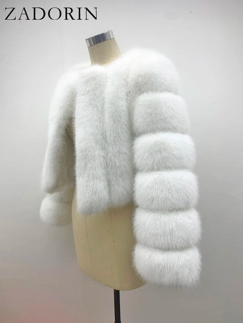 Luxury Fur Coats Long Sleeve Cropped Fluffy Faux Fox Fur Coat Women Pink White Jacket Tops Winter Jackets for Women 2025