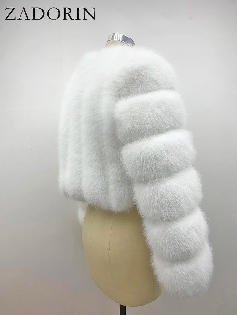 Luxury Fur Coats Long Sleeve Cropped Fluffy Faux Fox Fur Coat Women Pink White Jacket Tops Winter Jackets for Women 2025